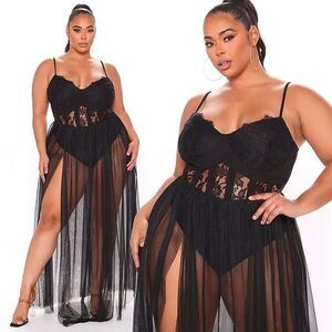 NEW FASHION NOVA in the Right Mood Maxi Dress 1X Plus Lace Bustier Corset